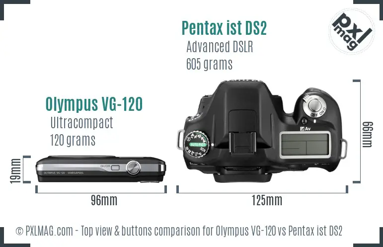 Olympus VG-120 vs Pentax ist DS2 top view buttons comparison