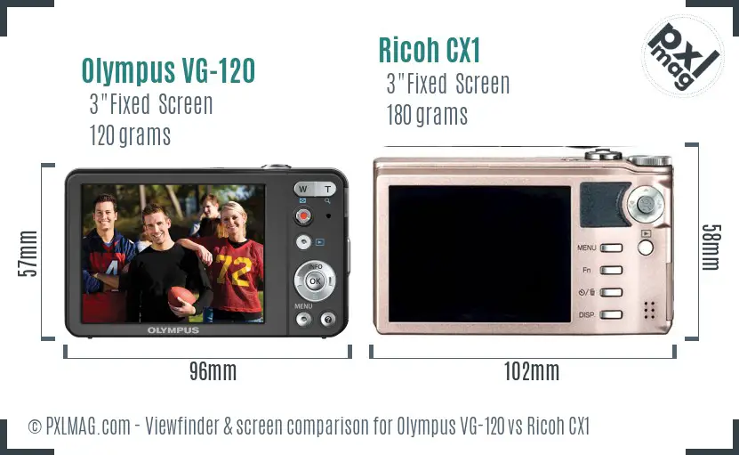 Olympus VG-120 vs Ricoh CX1 Screen and Viewfinder comparison