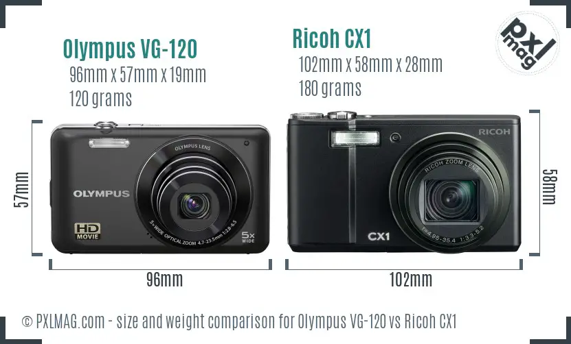 Olympus VG-120 vs Ricoh CX1 size comparison