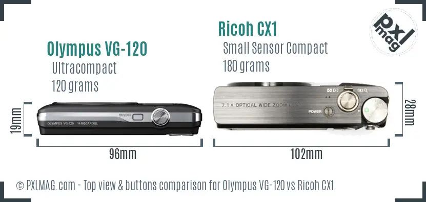 Olympus VG-120 vs Ricoh CX1 top view buttons comparison