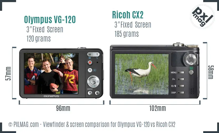 Olympus VG-120 vs Ricoh CX2 Screen and Viewfinder comparison