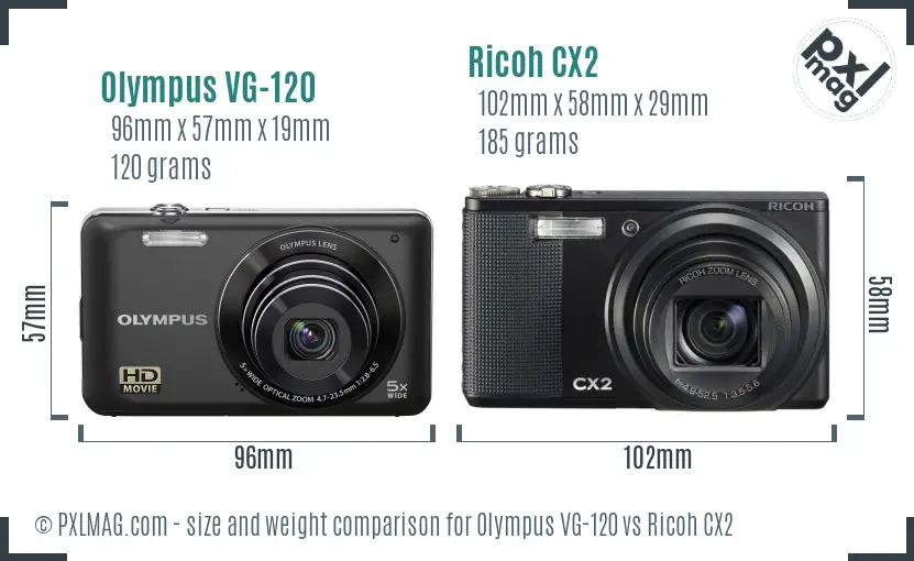 Olympus VG-120 vs Ricoh CX2 size comparison