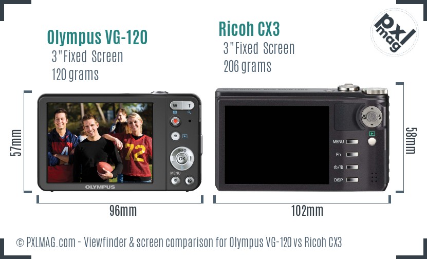 Olympus VG-120 vs Ricoh CX3 Screen and Viewfinder comparison