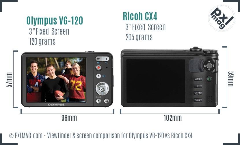 Olympus VG-120 vs Ricoh CX4 Screen and Viewfinder comparison