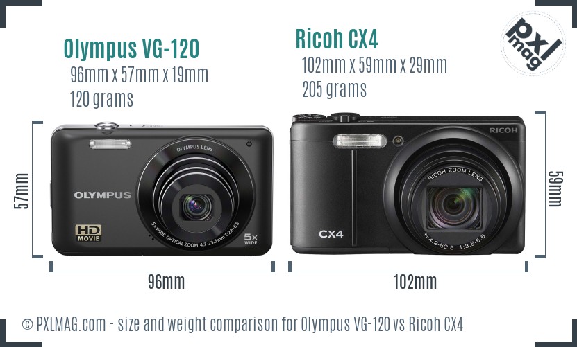 Olympus VG-120 vs Ricoh CX4 size comparison