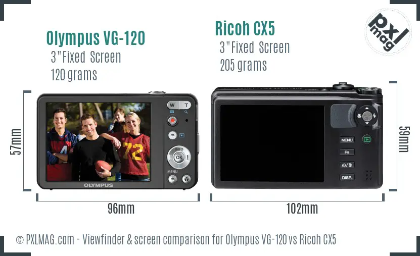 Olympus VG-120 vs Ricoh CX5 Screen and Viewfinder comparison