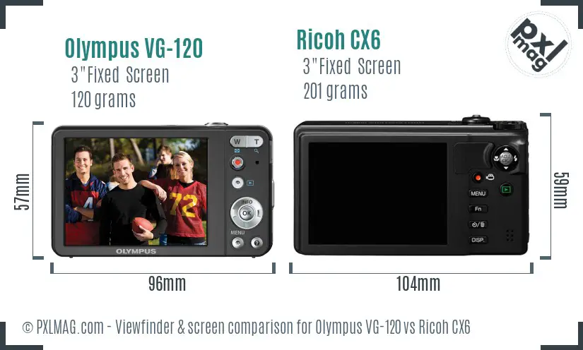 Olympus VG-120 vs Ricoh CX6 Screen and Viewfinder comparison