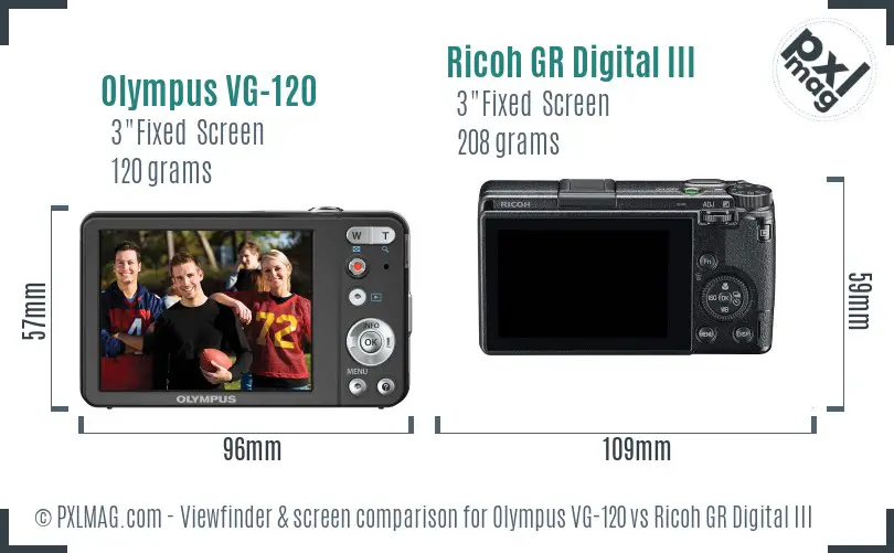 Olympus VG-120 vs Ricoh GR Digital III Screen and Viewfinder comparison