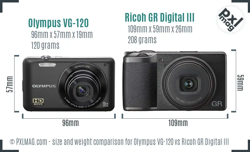 Olympus VG-120 vs Ricoh GR Digital III size comparison Olympus VG-120 vs Ricoh GR Digital III size comparison