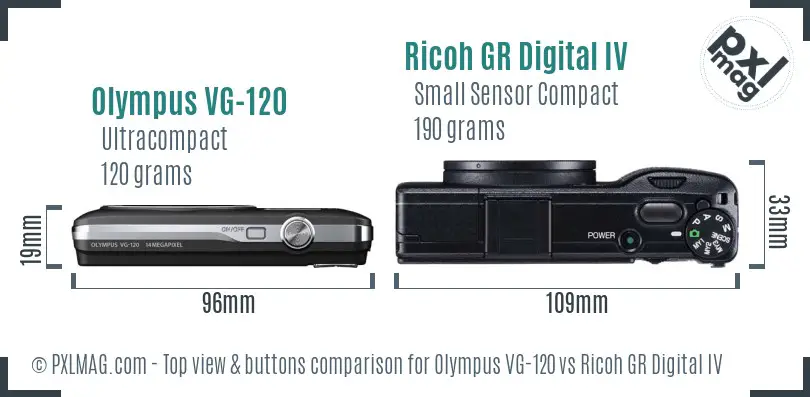 Olympus VG-120 vs Ricoh GR Digital IV top view buttons comparison Olympus VG-120 vs Ricoh GR Digital IV top view buttons comparison