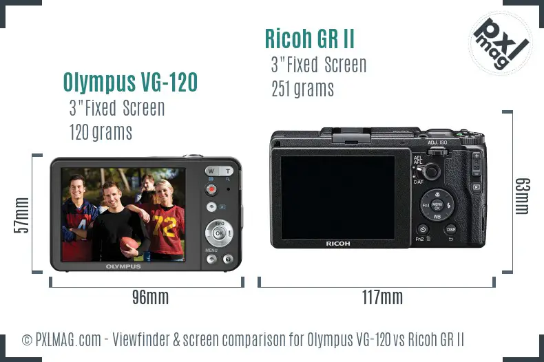 Olympus VG-120 vs Ricoh GR II Screen and Viewfinder comparison