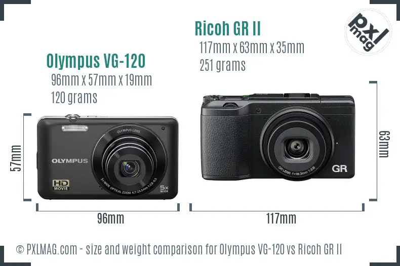 Olympus VG-120 vs Ricoh GR II size comparison