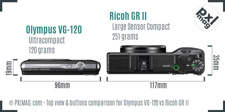 Olympus VG-120 vs Ricoh GR II top view buttons comparison