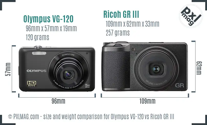 Olympus VG-120 vs Ricoh GR III size comparison Olympus VG-120 vs Ricoh GR III size comparison