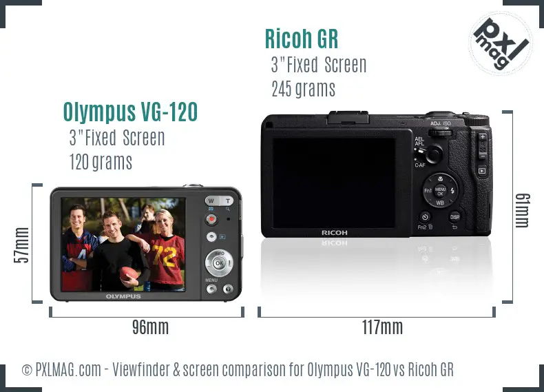 Olympus VG-120 vs Ricoh GR Screen and Viewfinder comparison