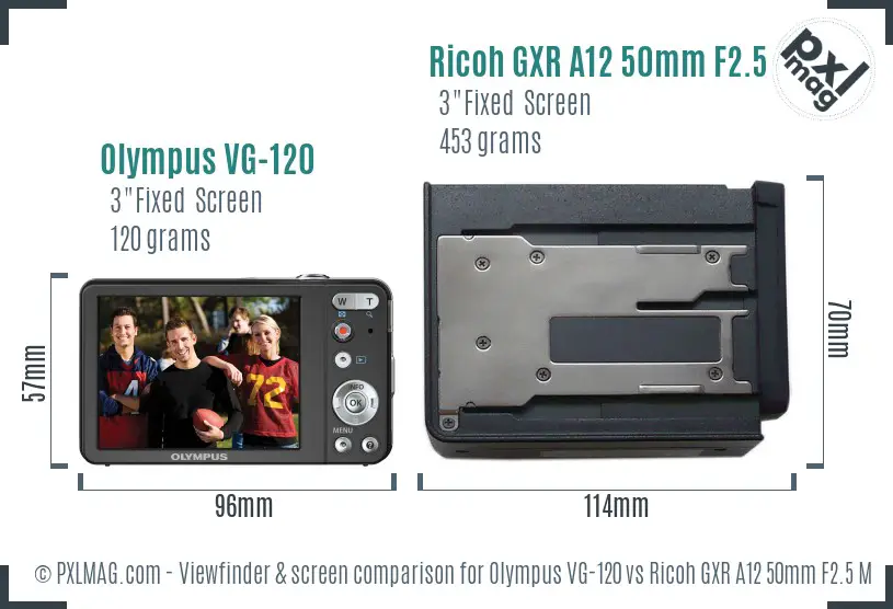 Olympus VG-120 vs Ricoh GXR A12 50mm F2.5 Macro Screen and Viewfinder comparison