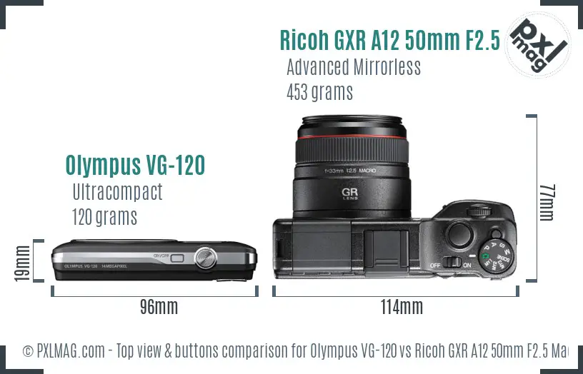 Olympus VG-120 vs Ricoh GXR A12 50mm F2.5 Macro top view buttons comparison