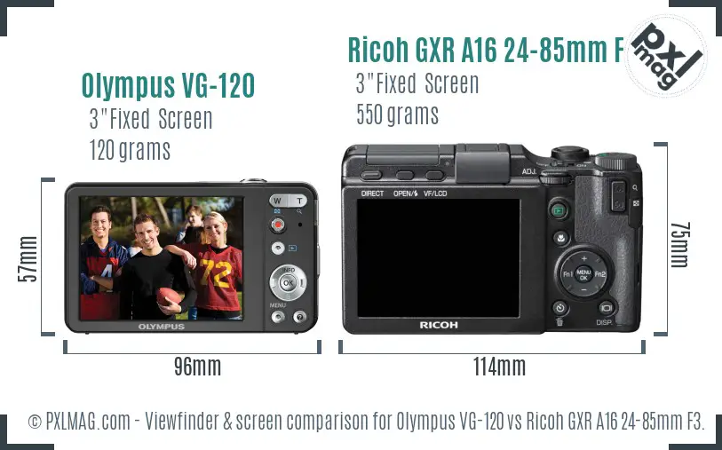 Olympus VG-120 vs Ricoh GXR A16 24-85mm F3.5-5.5 Screen and Viewfinder comparison Olympus VG-120 vs Ricoh GXR A16 24-85mm F3.5-5.5 Screen and Viewfinder comparison