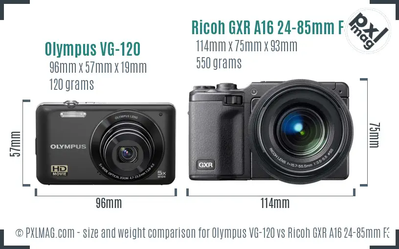 Olympus VG-120 vs Ricoh GXR A16 24-85mm F3.5-5.5 size comparison Olympus VG-120 vs Ricoh GXR A16 24-85mm F3.5-5.5 size comparison