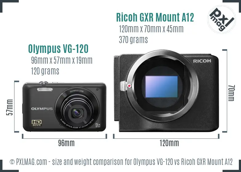 Olympus VG-120 vs Ricoh GXR Mount A12 size comparison Olympus VG-120 vs Ricoh GXR Mount A12 size comparison