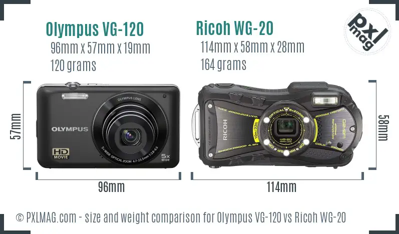 Olympus VG-120 vs Ricoh WG-20 size comparison