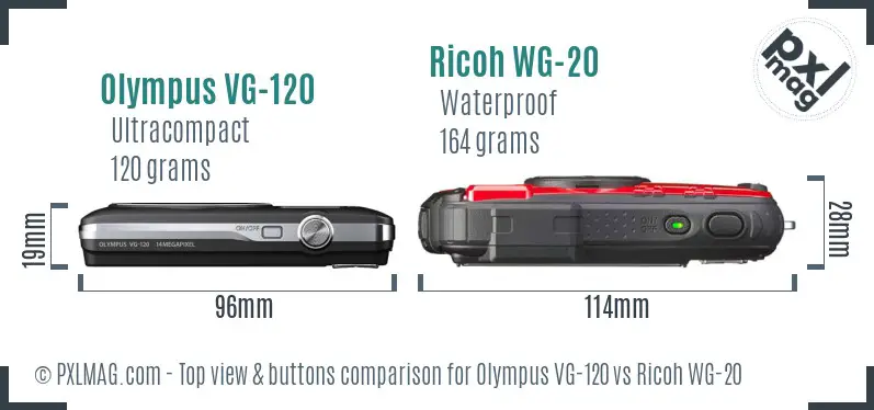 Olympus VG-120 vs Ricoh WG-20 top view buttons comparison