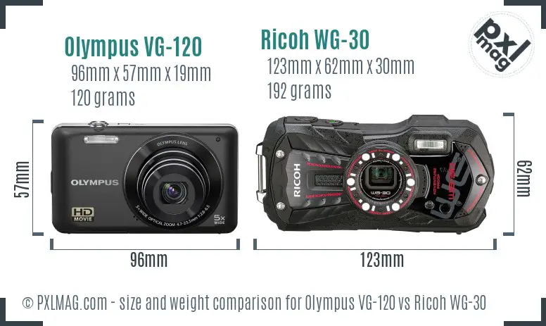 Olympus VG-120 vs Ricoh WG-30 size comparison