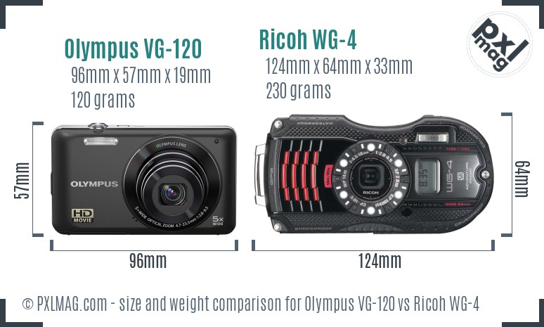 Olympus VG-120 vs Ricoh WG-4 size comparison Olympus VG-120 vs Ricoh WG-4 size comparison