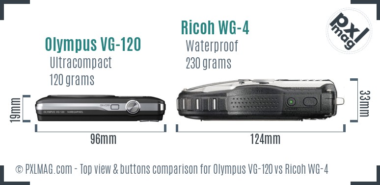 Olympus VG-120 vs Ricoh WG-4 top view buttons comparison