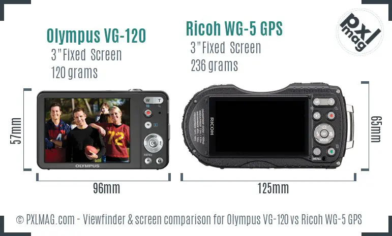 Olympus VG-120 vs Ricoh WG-5 GPS Screen and Viewfinder comparison