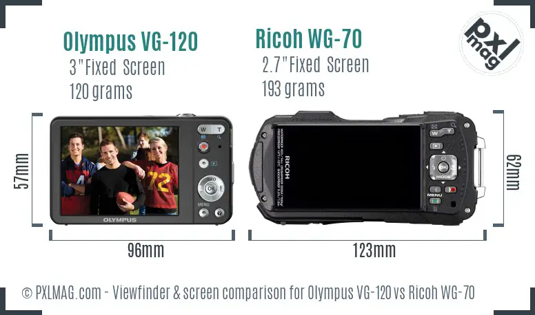 Olympus VG-120 vs Ricoh WG-70 Screen and Viewfinder comparison