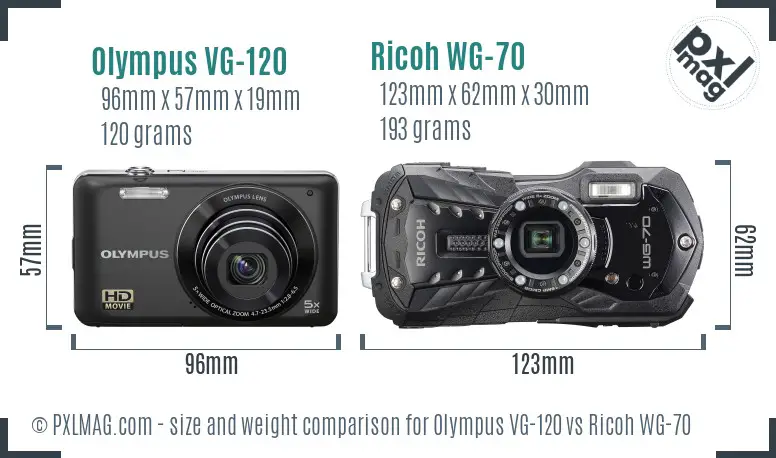 Olympus VG-120 vs Ricoh WG-70 size comparison Olympus VG-120 vs Ricoh WG-70 size comparison