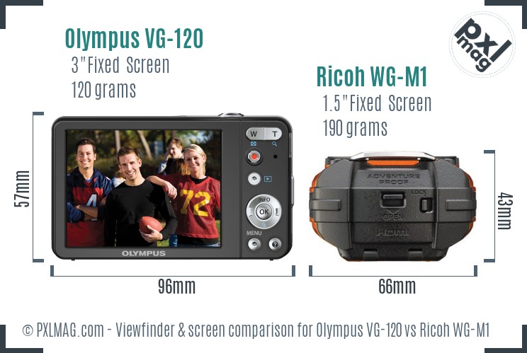Olympus VG-120 vs Ricoh WG-M1 Screen and Viewfinder comparison