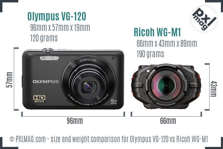 Olympus VG-120 vs Ricoh WG-M1 size comparison