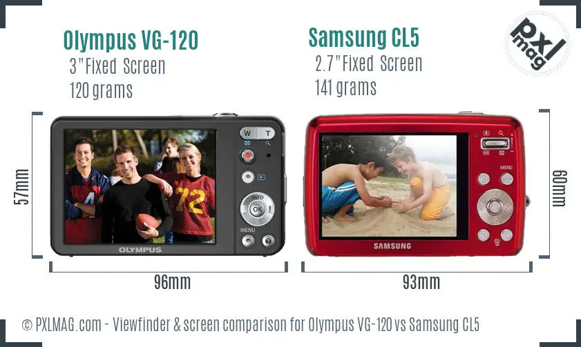 Olympus VG-120 vs Samsung CL5 Screen and Viewfinder comparison