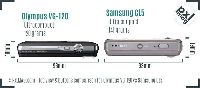 Olympus VG-120 vs Samsung CL5 top view buttons comparison