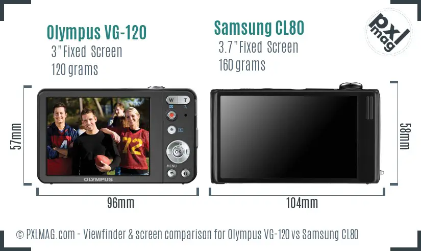 Olympus VG-120 vs Samsung CL80 Screen and Viewfinder comparison