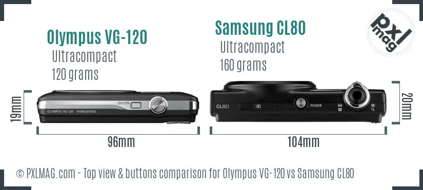 Olympus VG-120 vs Samsung CL80 top view buttons comparison