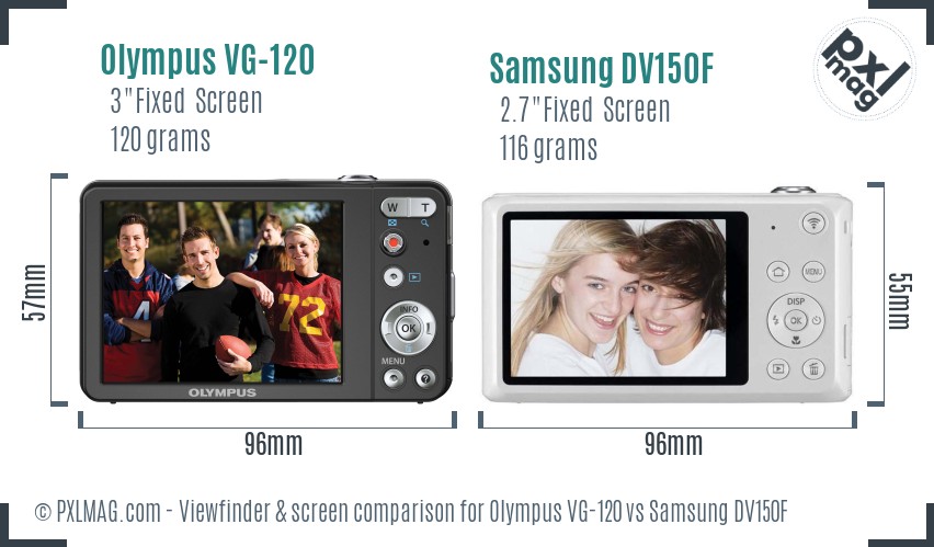 Olympus VG-120 vs Samsung DV150F Screen and Viewfinder comparison