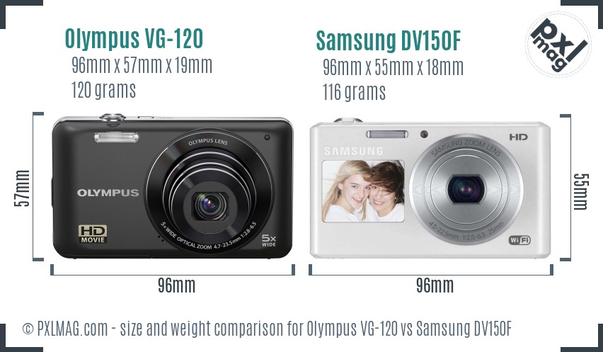 Olympus VG-120 vs Samsung DV150F size comparison