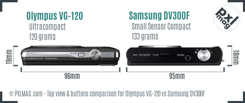 Olympus VG-120 vs Samsung DV300F top view buttons comparison