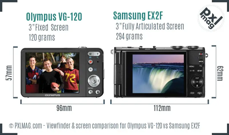 Olympus VG-120 vs Samsung EX2F Screen and Viewfinder comparison