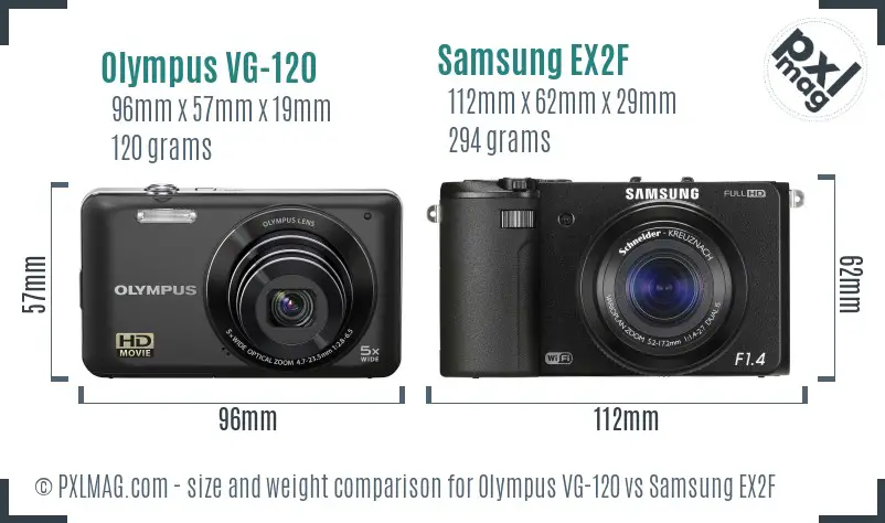 Olympus VG-120 vs Samsung EX2F size comparison