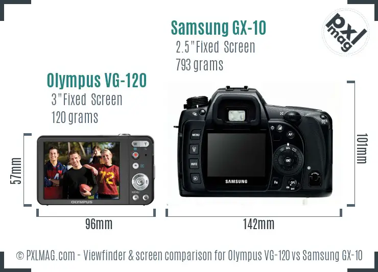 Olympus VG-120 vs Samsung GX-10 Screen and Viewfinder comparison