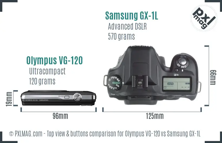 Olympus VG-120 vs Samsung GX-1L top view buttons comparison