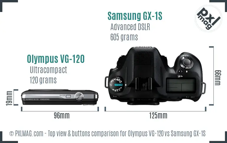 Olympus VG-120 vs Samsung GX-1S top view buttons comparison
