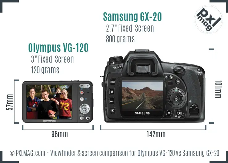 Olympus VG-120 vs Samsung GX-20 Screen and Viewfinder comparison