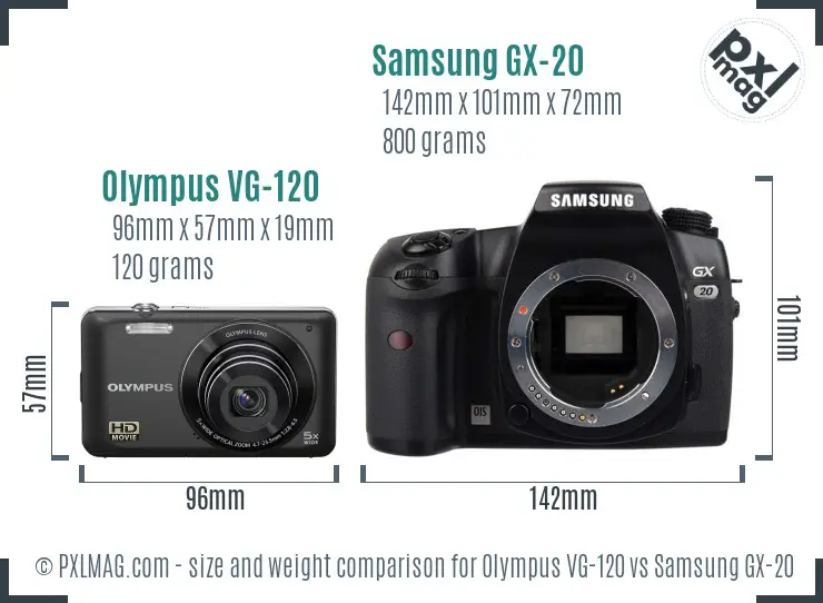 Olympus VG-120 vs Samsung GX-20 size comparison