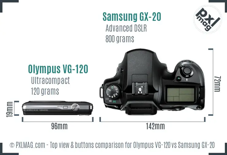 Olympus VG-120 vs Samsung GX-20 top view buttons comparison