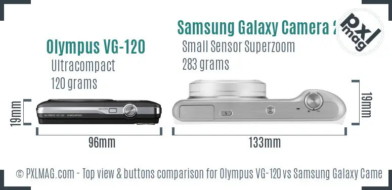 Olympus VG-120 vs Samsung Galaxy Camera 2 top view buttons comparison